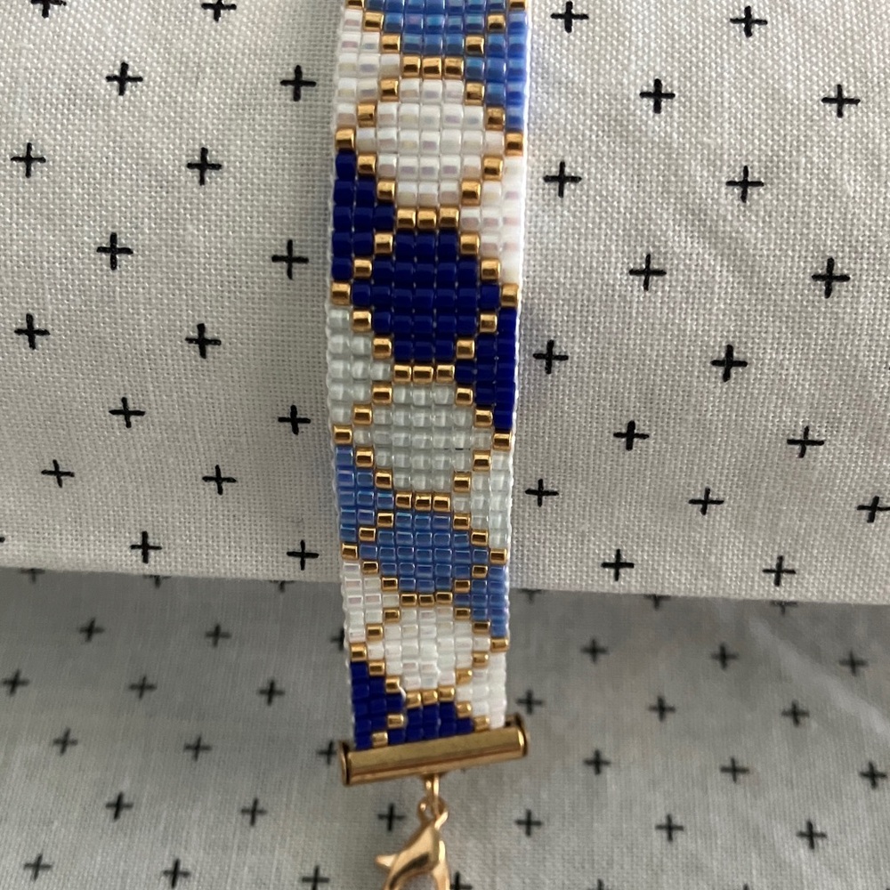 Blue and Gold Delica Glass Beaded Bracelet NWOT